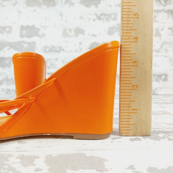 New Topshop Rocco strippy heeled wedge in orange M127 - Picture 9 of 16
